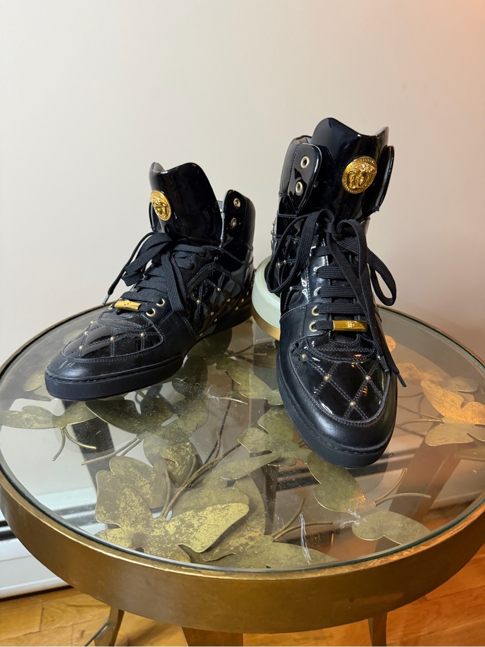 Versace Men's Black/Gold Medusa HighTop Lace-Up Sneakers RubberOutsole *Size 10